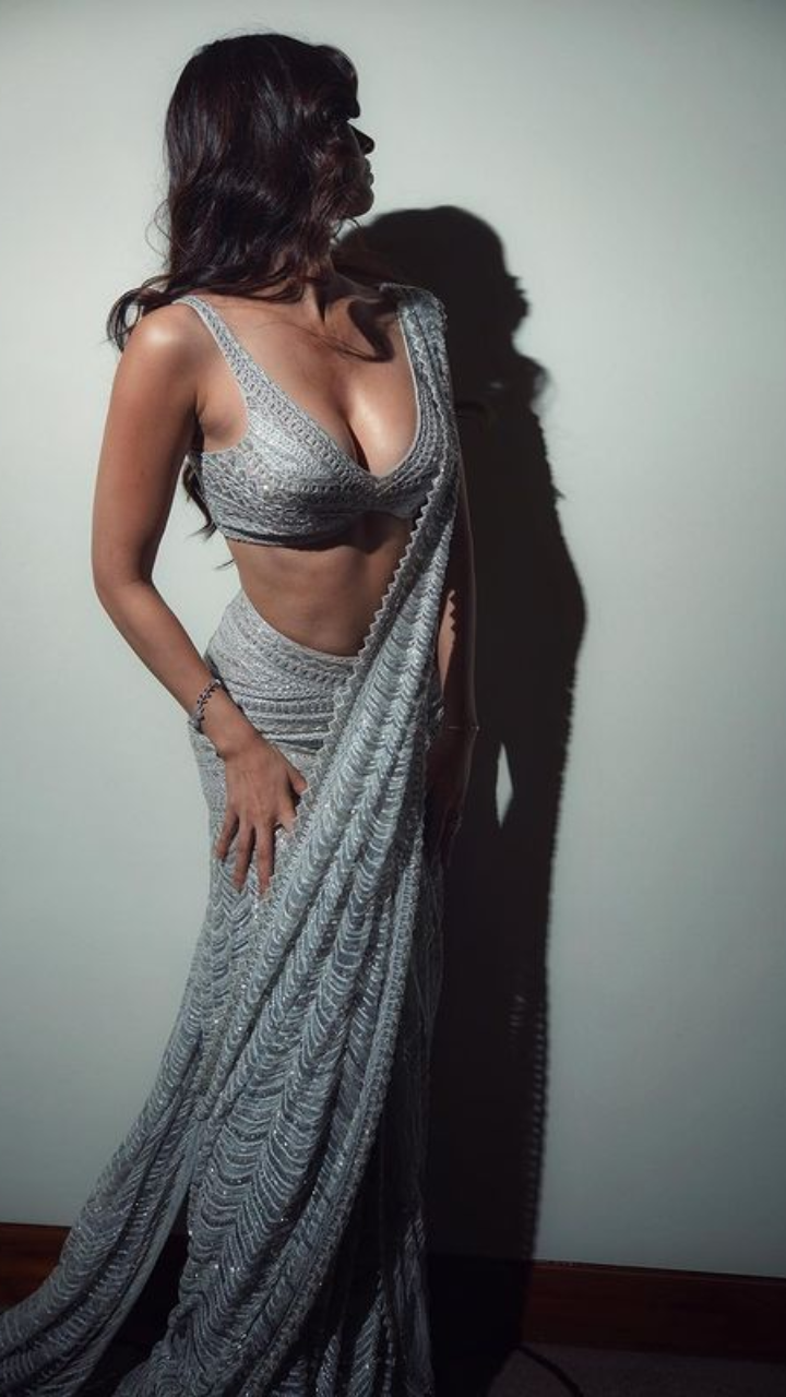 Disha Patani Is Total Patakha In Silver Saree With Deep-Neck Blouse