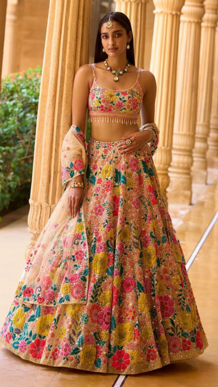 Classy Designer Wedding long Trial lehenga with Short Kameez with  Embroidery Bespoke -