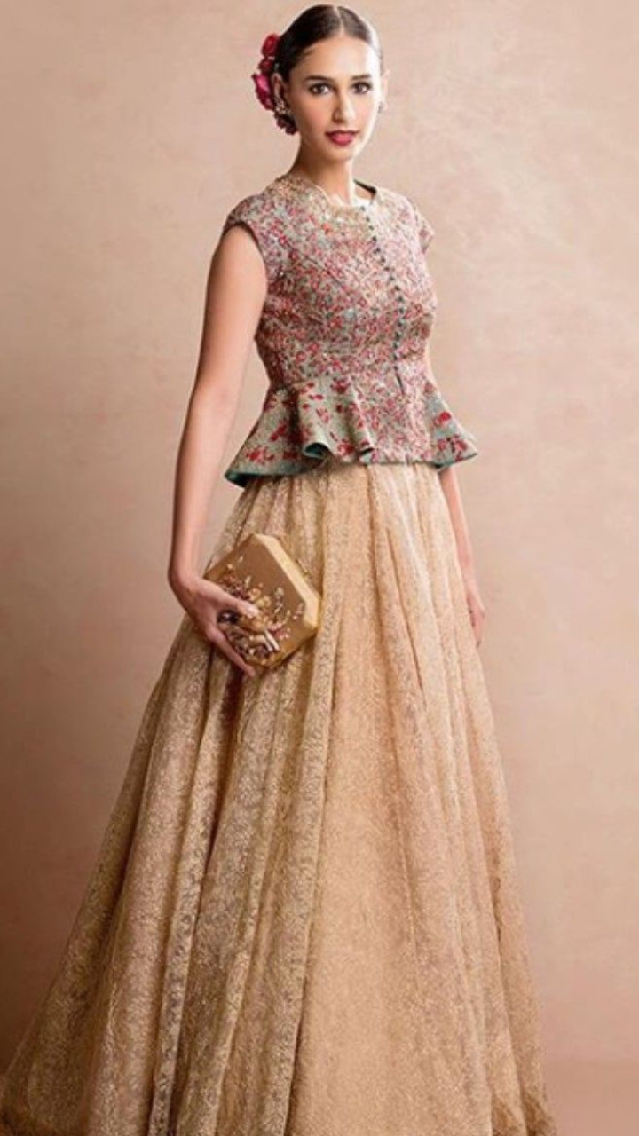 Buy Begum Pret Alana Plum Lehenga with Peplum Blouse (Set of 3) online