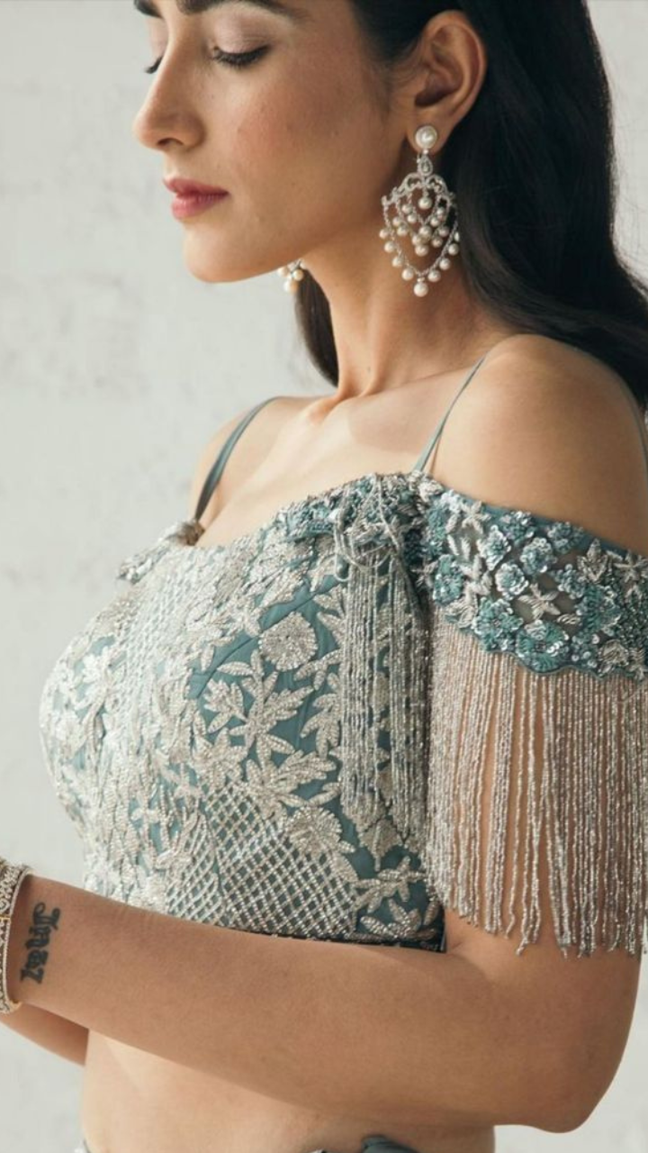 Black Brocade Banarasi Lehenga & Velvet off-shoulder blouse – B Anu Designs