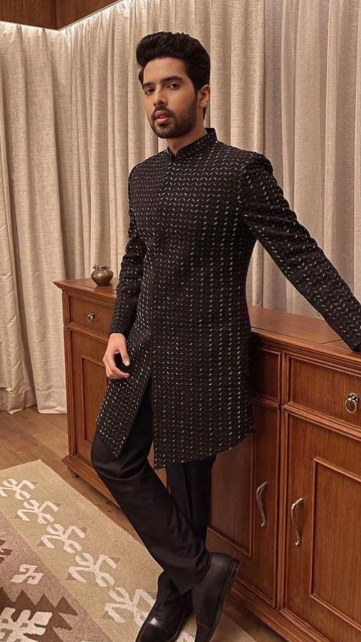 Indo Western Dress For Men Dark Green Black RKL-5119-159990 Men Reception  Dress – iBuyFromIndia