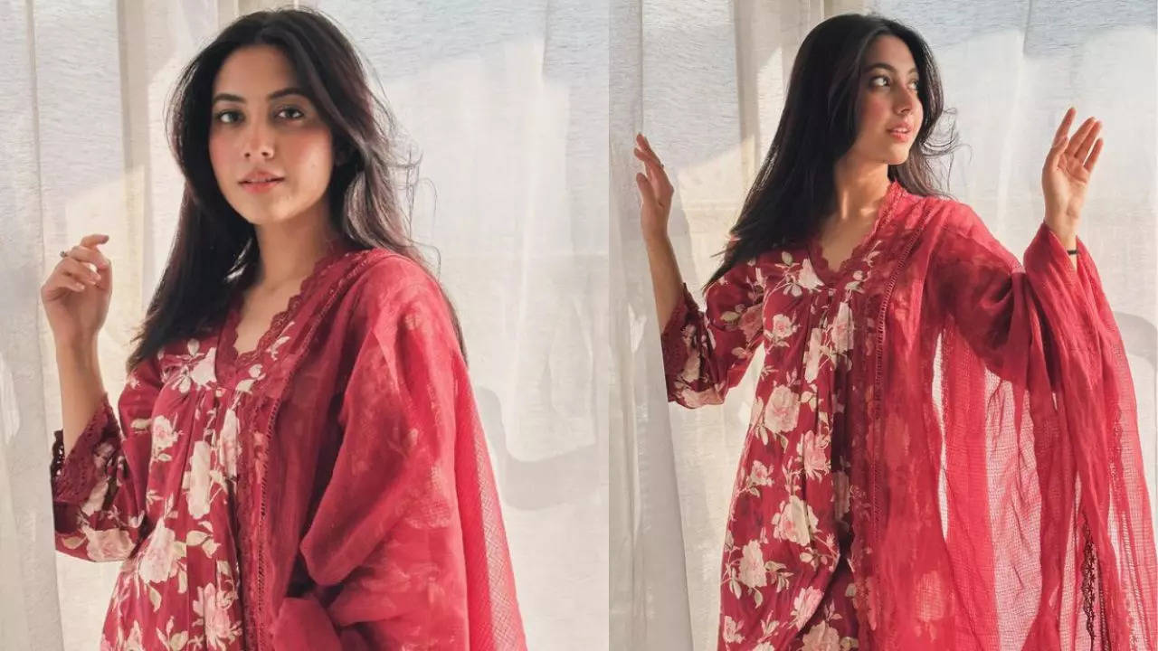 Reem Sameer Shaikhs lace red floral suit