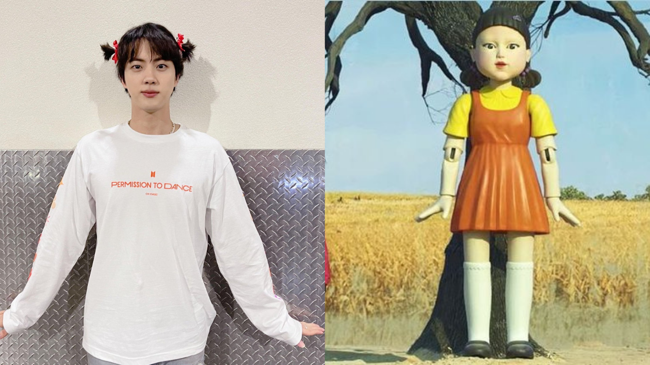 BTS' Jin recreates the iconic Squid Game doll on stage and his pigtail  hairdo is way too cute to miss