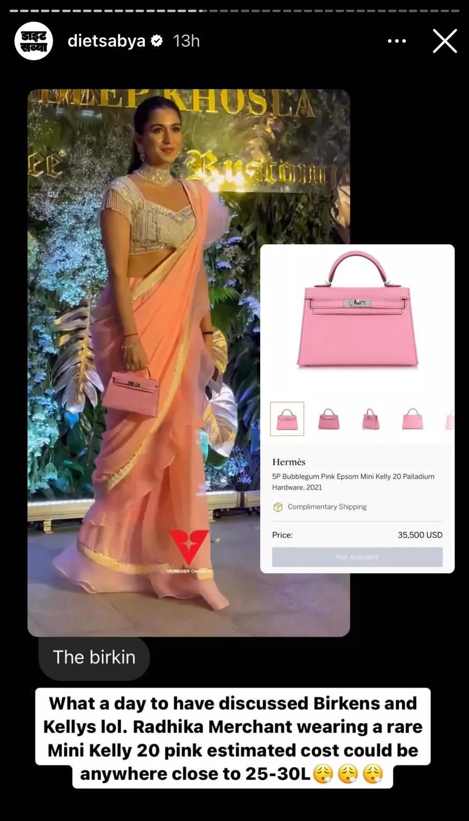 Radhika Merchant Dons Pink-Hued Saree With A Mini Kelly Bag Worth