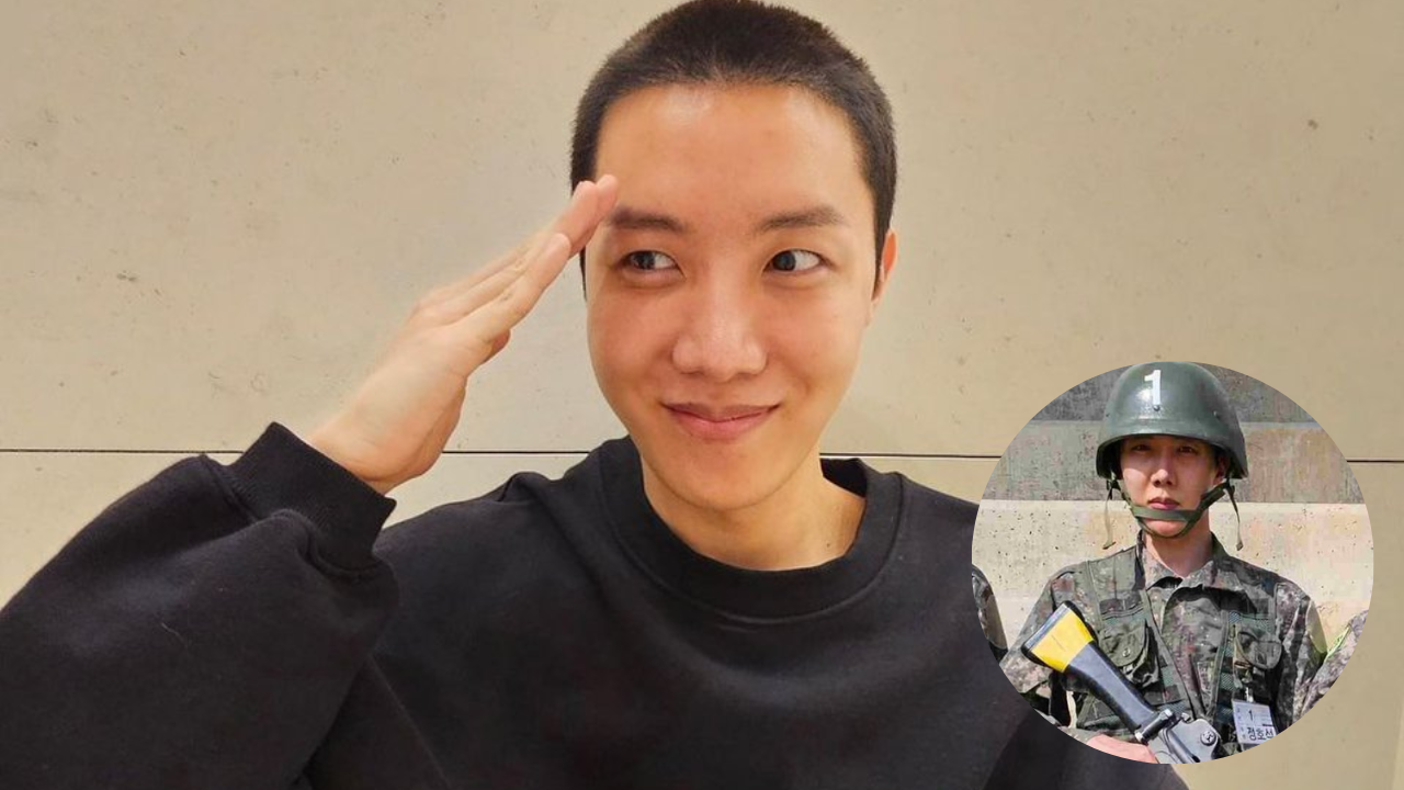 J-Hope holds a gun in new pics from military