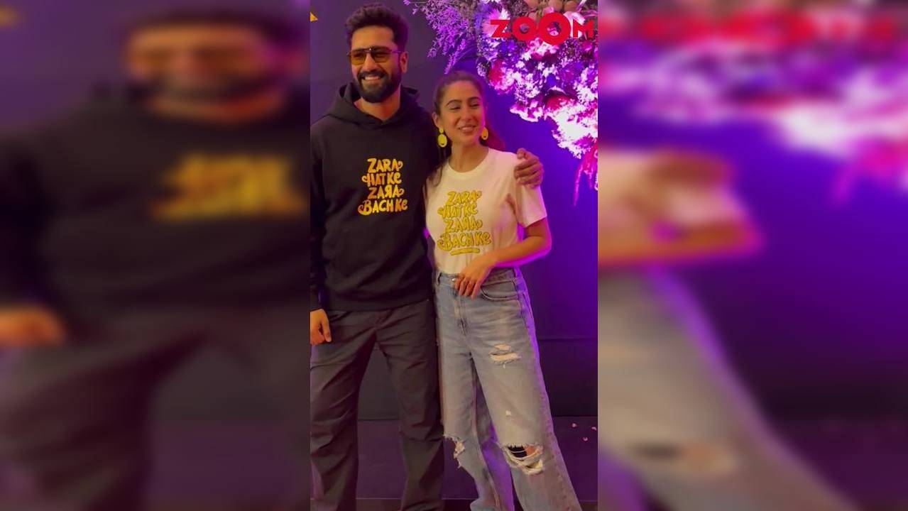 Sara Ali Khan And Vicky Kaushal Happily Pose For Paps Viral Video