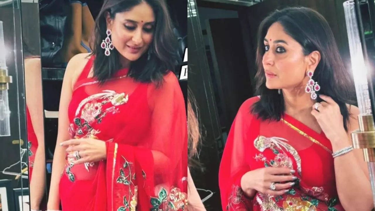 Kareena Kapoor Oozes Elegance In Embellished Red Saree As She Throws ...