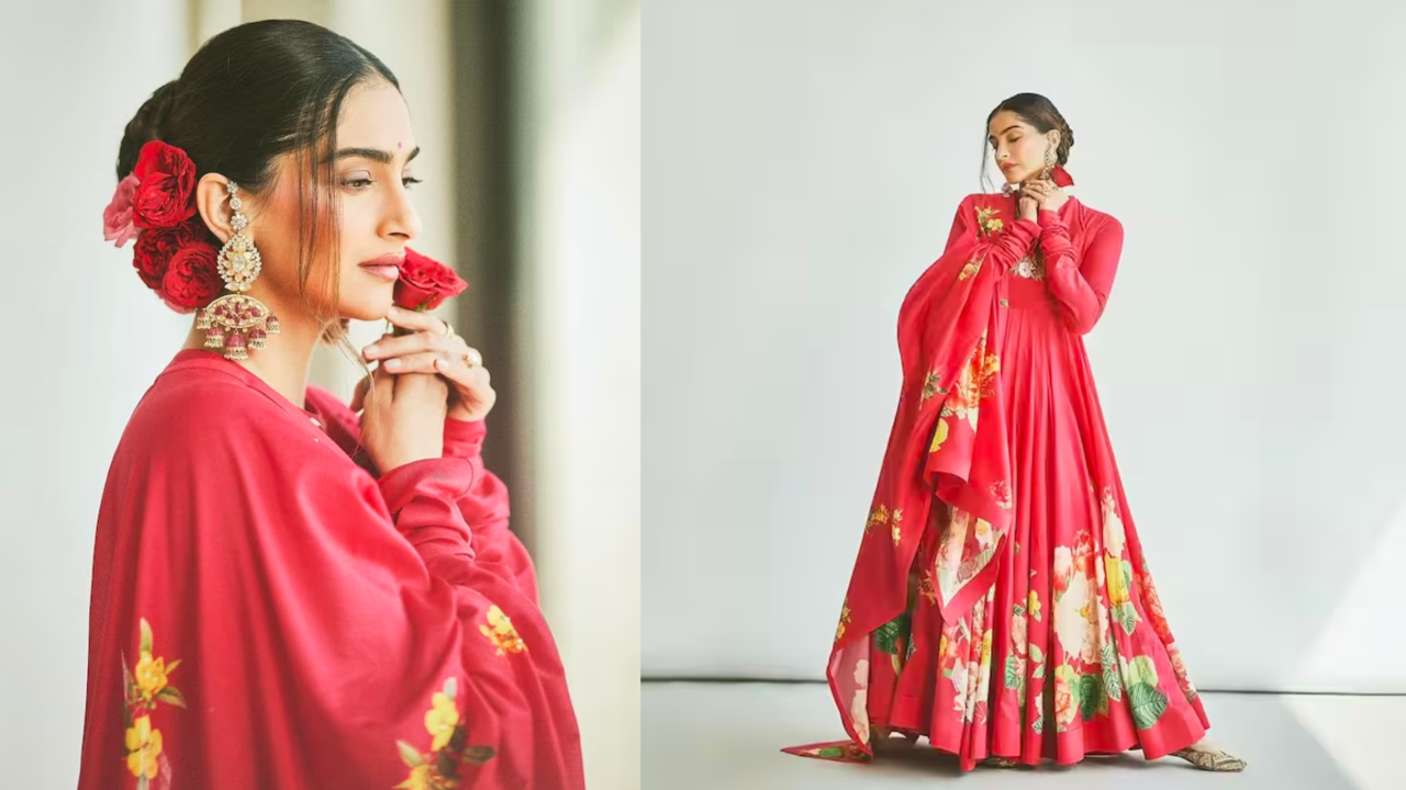 Sonam Kapoor Radiates Elegance In Floral Red Anarkali Suit As She ...