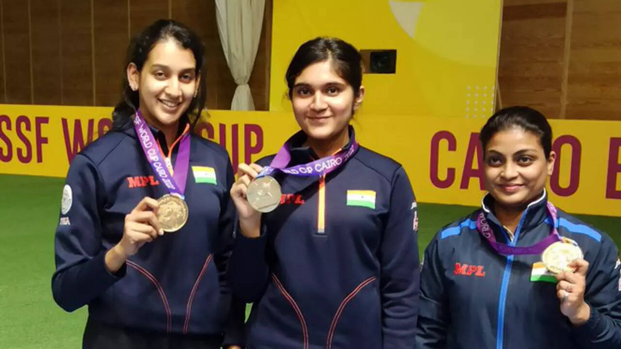 issf world cup: india's shri nivetha, esha, ruchita win gold in women's 10m air pistol team event