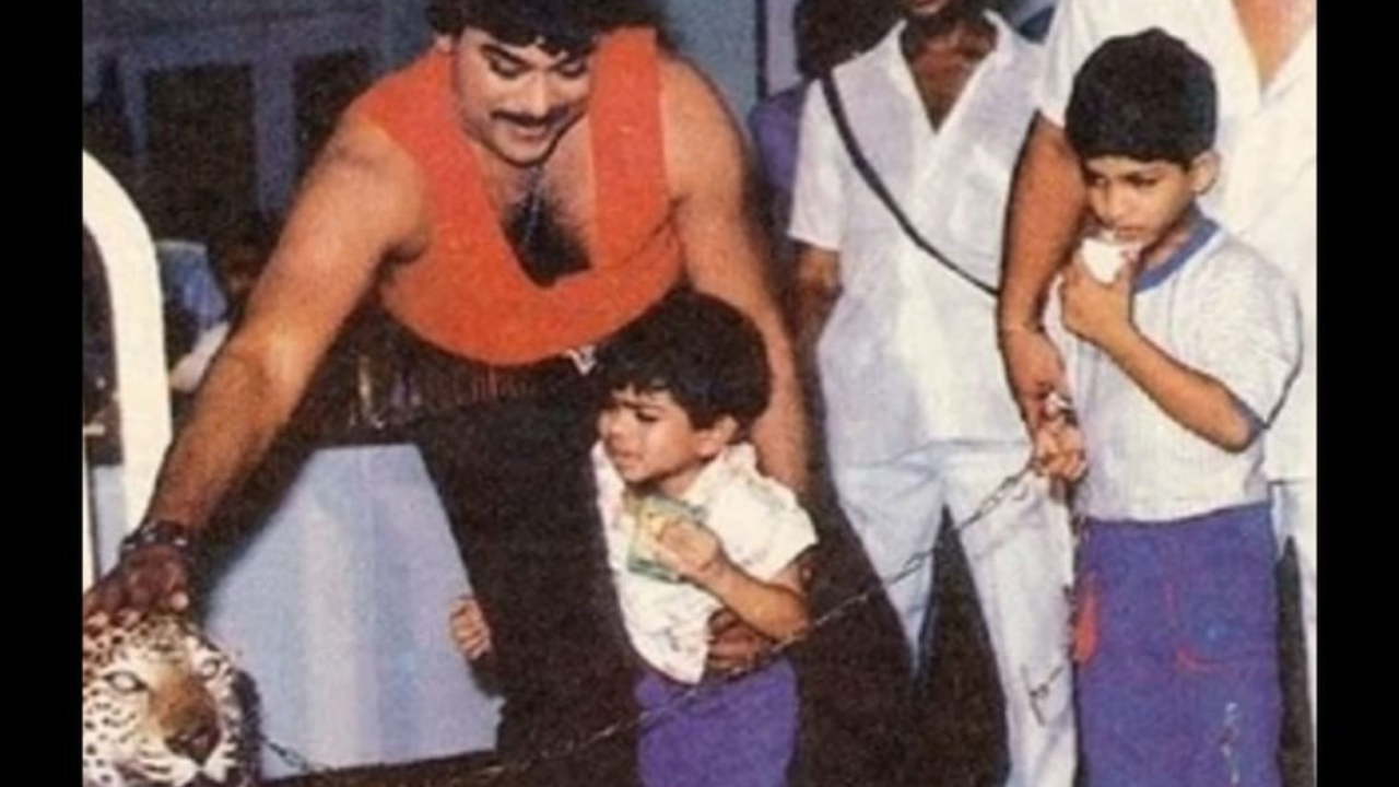 rare-throwback-pic-of-chiranjeevi-petting-a-leopard-with-young-ram