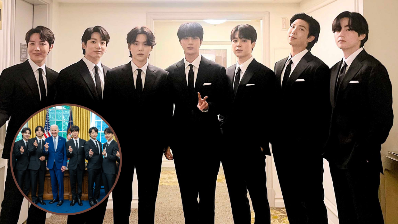 BTS at White House Group makes American President Joe Biden pose with