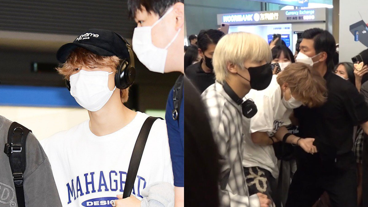 K-pop group Stray Kids' Han visibly winces in pain as singer hurts his arm  while getting mobbed at airport