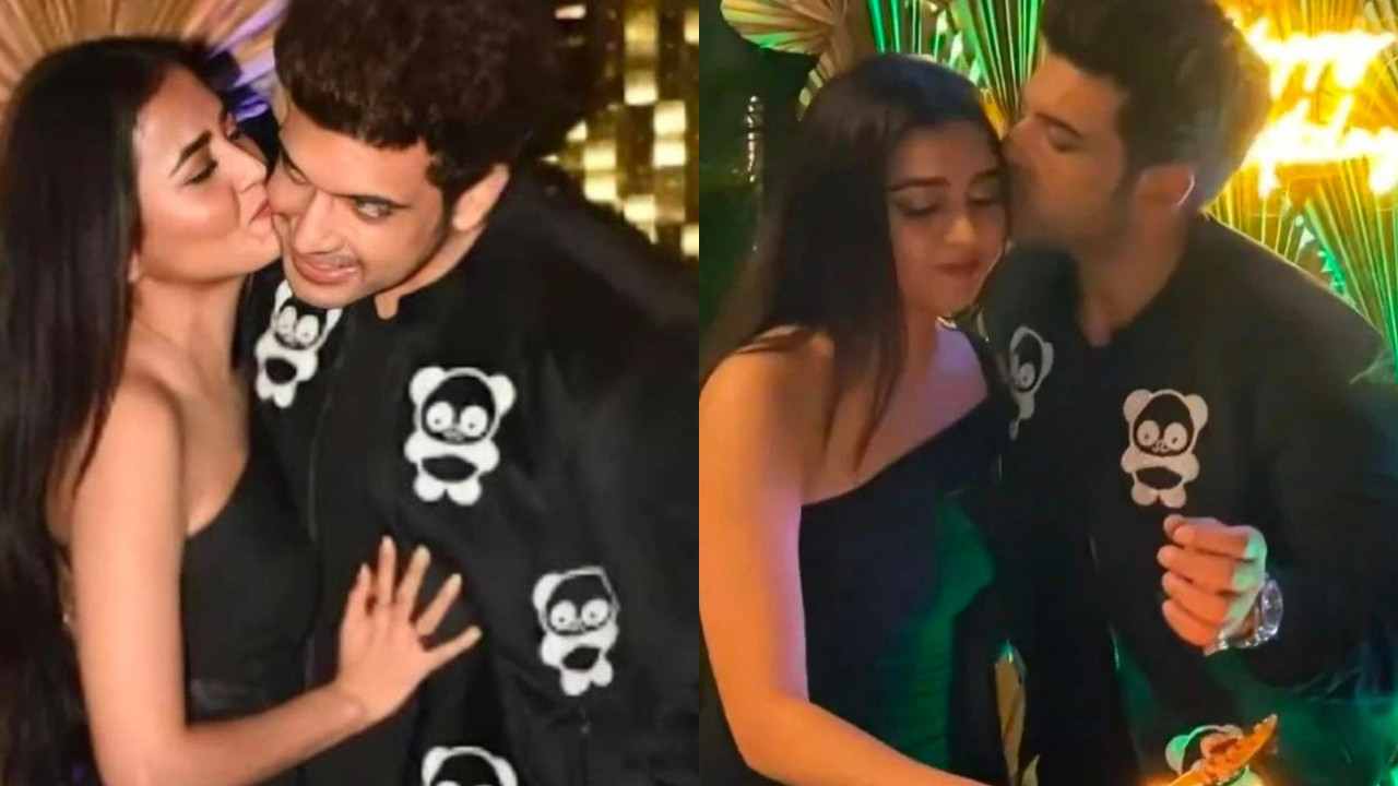 Tejasswi Prakash Plants A Kiss On Bf Karan Kundrras Cheek As They Celebrate Latters Birthday 5014