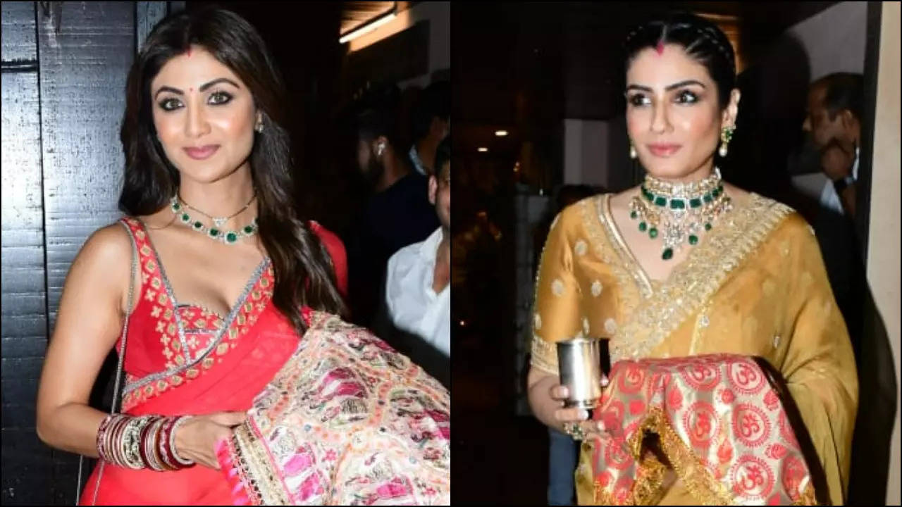 Shilpa Shetty, Raveena Tandon and others for Karwa Chauth celebrations at Sunita Kapoor's residence