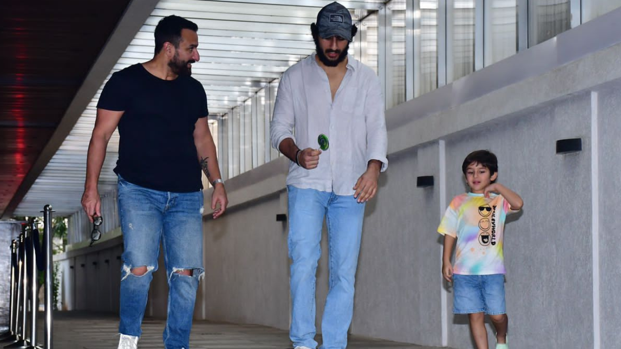 Saif Ali Khan Spends Time With Sons Ibrahim And Taimur Father Sons Trio Look Dapper In Casual Fits 