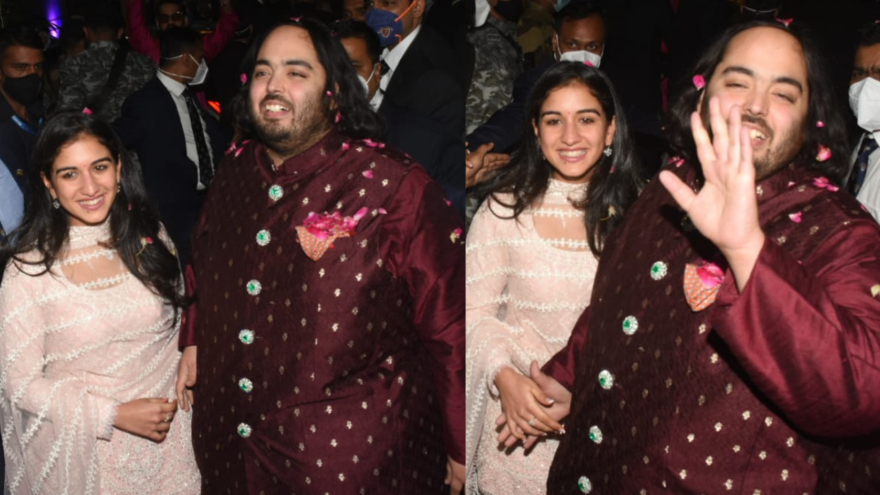 Anant Ambani, Radhika Merchant showered with rose petals at Mumbai ...