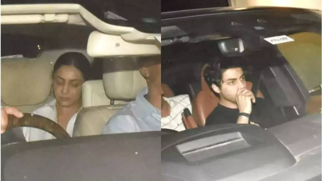 Shah Rukh Khan spotted with wife Gauri Khan and son Aryan Khan at Pooja Dadlani's house